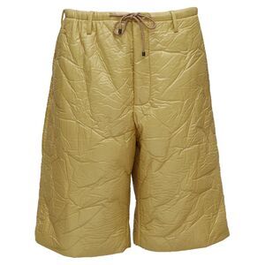 Dries Van Noten khaki crinkle padded drawstring wide leg half shorts